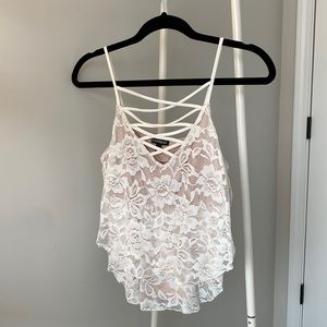 Express | White lace crop tank top